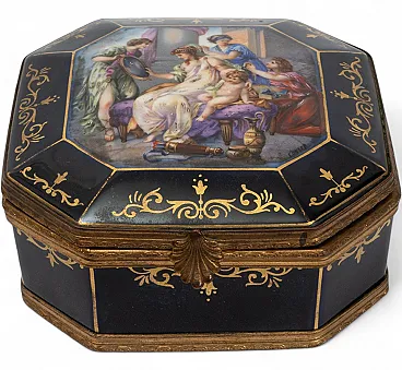 Napoleon III jewelry box in polychrome porcelain by Sevres, 19th c.