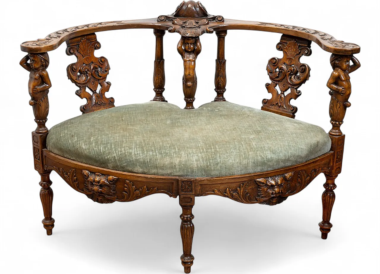 Carved curved Neo Renaissance sofa in walnut, '800 8