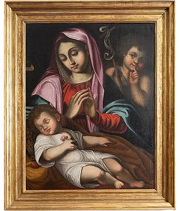 Madonna with sleepin Child, bolognese oil painting on canvas, '600