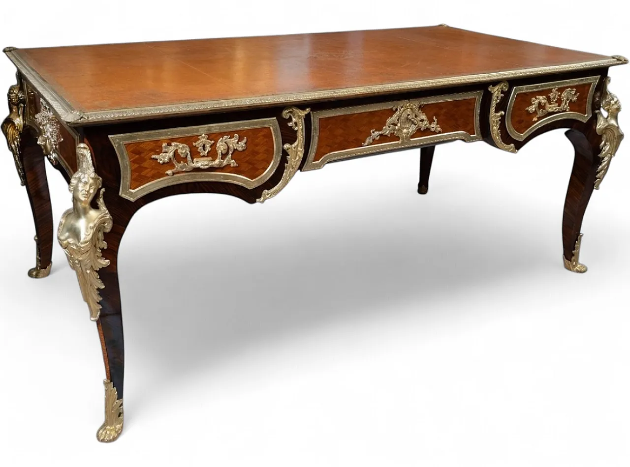 French Napoleon III Desk in exotic wood and gilded metal, 19th c. 9