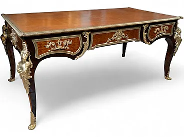 French Napoleon III Desk in exotic wood and gilded metal, 19th c.