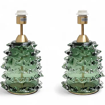 Pair of green Murano Rostrato glass table lamps, 2000s