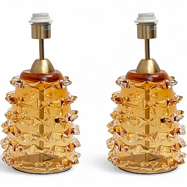 Pair of amber Murano Rostrato glass table lamps, 2000s