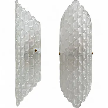 Pair of wall sconces in transparent Murano glass relief, 2000s