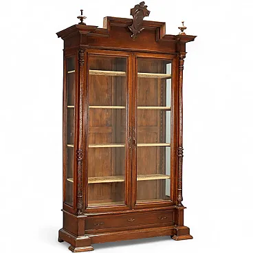 Walnut display cabinet with glass doors, 19th century