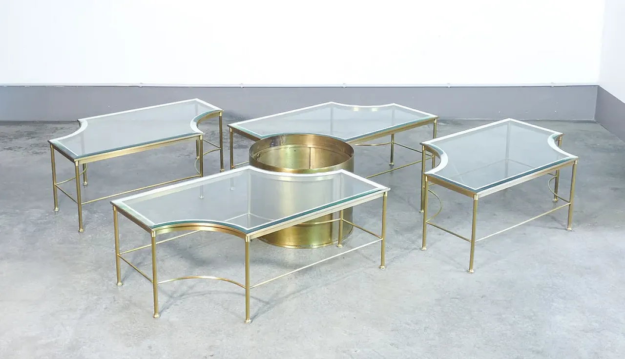 Sectional coffee table with central brass and glass cachepot, 1970s 2