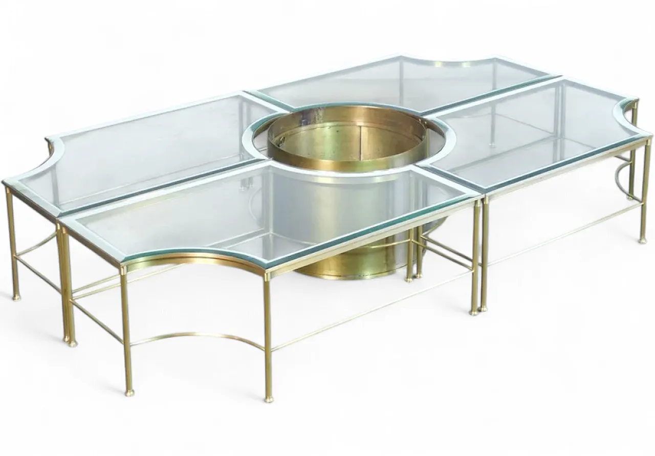 Sectional coffee table with central brass and glass cachepot, 1970s 14