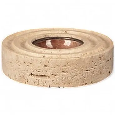 Round travertine and copper-toned metal ashtray, 1970s