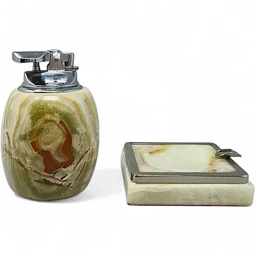 Onyx and chrome table lighter and ashtray smoking set, 1960s