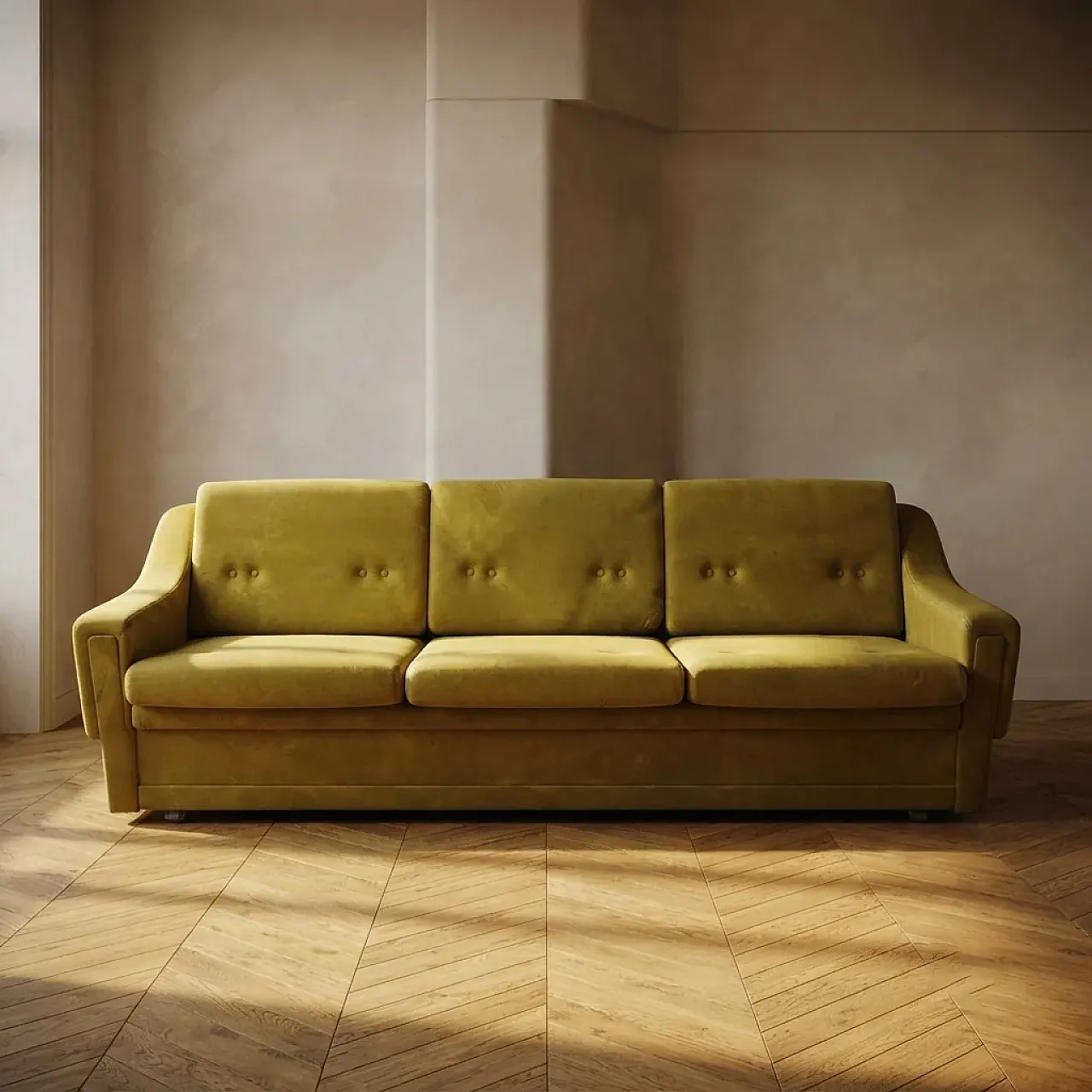 Mid-Century sofa in olive upholstered 3-seater, 20th century 1