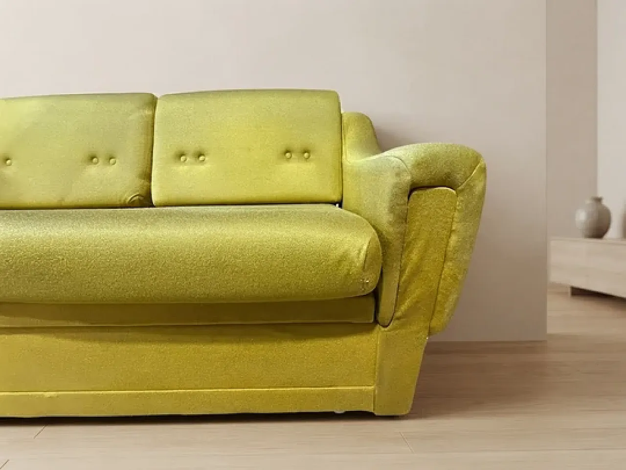 Mid-Century sofa in olive upholstered 3-seater, 20th century 5