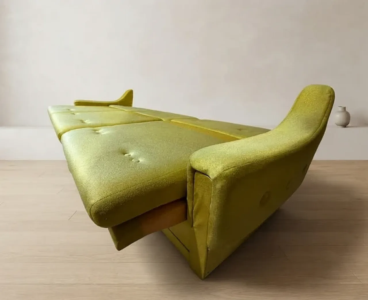 Mid-Century sofa in olive upholstered 3-seater, 20th century 11