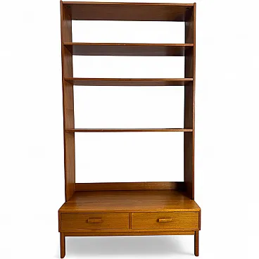 Libreria svedese in teak con due cassetti, anni ’60