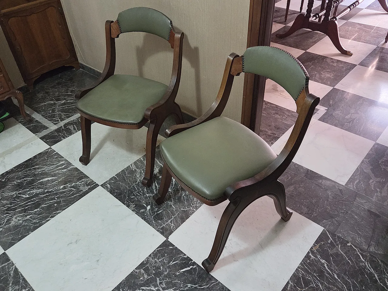 Pair of green leather modern armchairs, 1960s 2