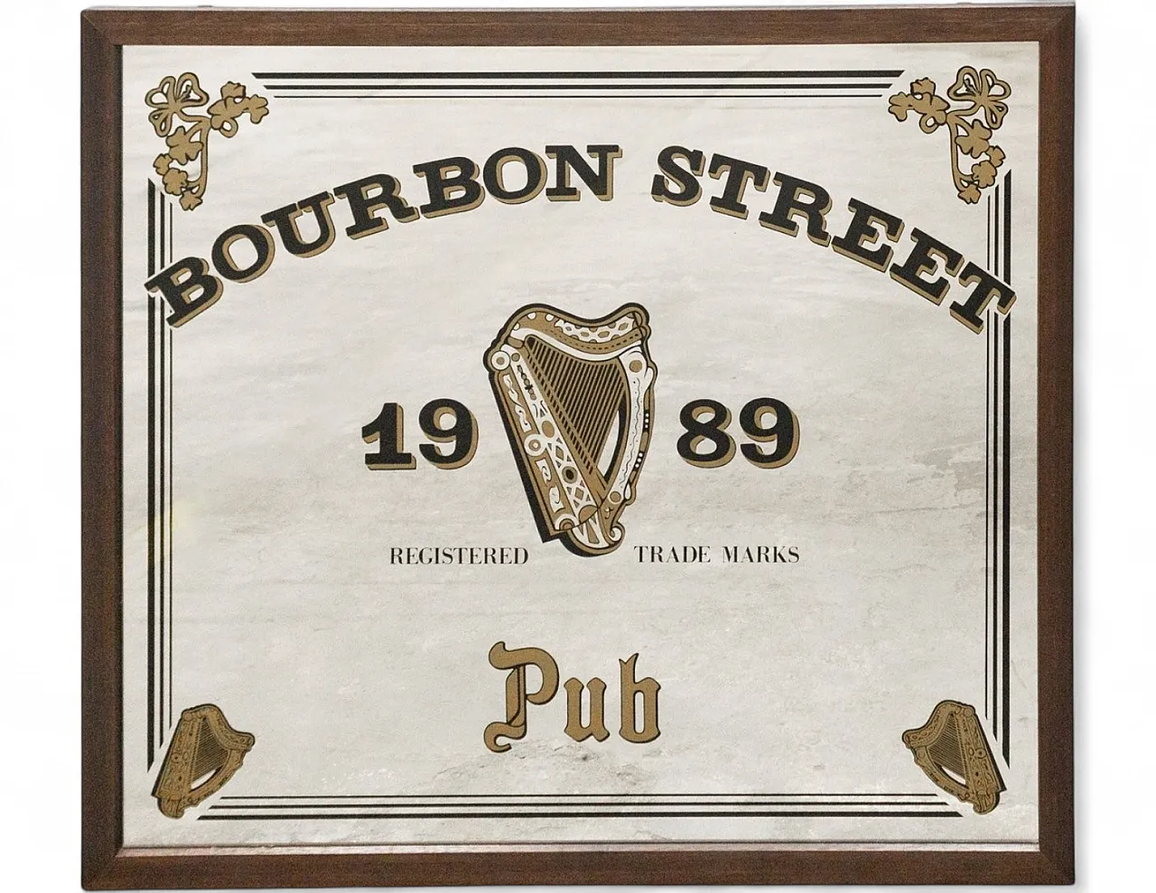 Bourbon street pub mirror in wooden frame, 1980s 6