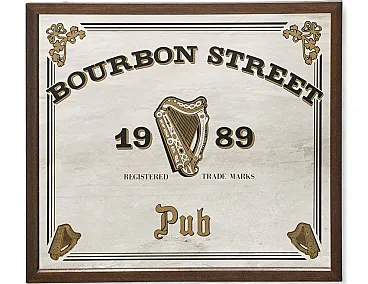 Bourbon street pub mirror in wooden frame, 1980s