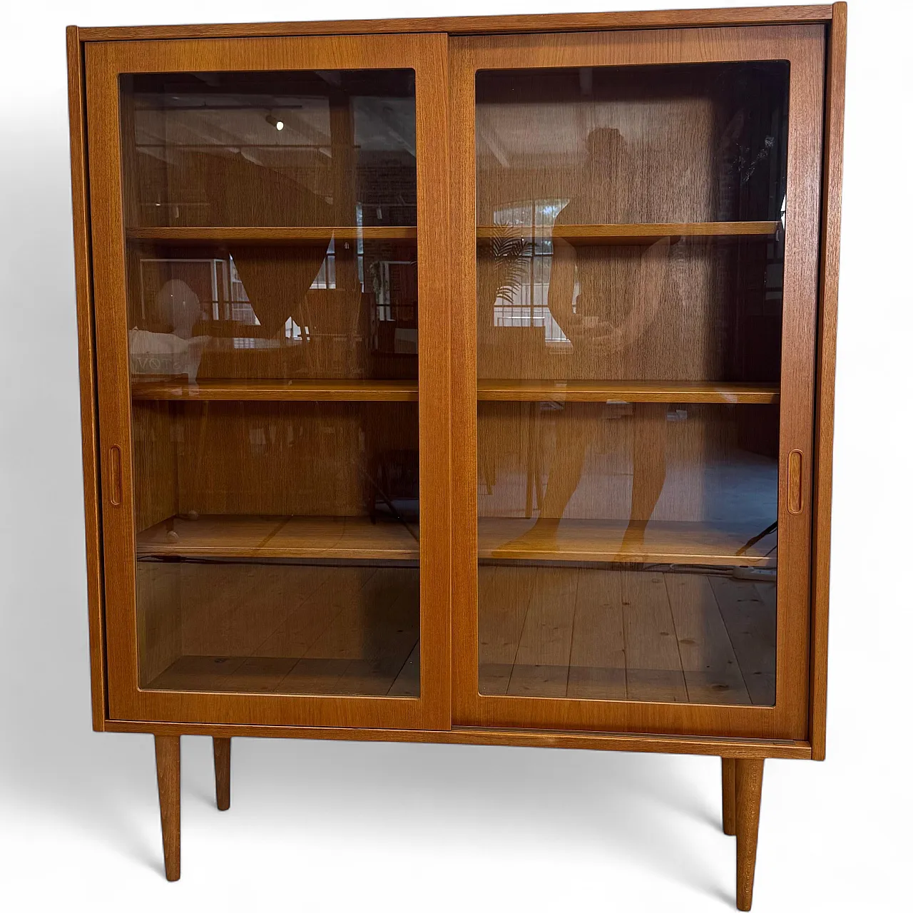 Danish teak cabinet with sliding glass doors, 1960s 12