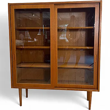 Danish teak cabinet with sliding glass doors, 1960s