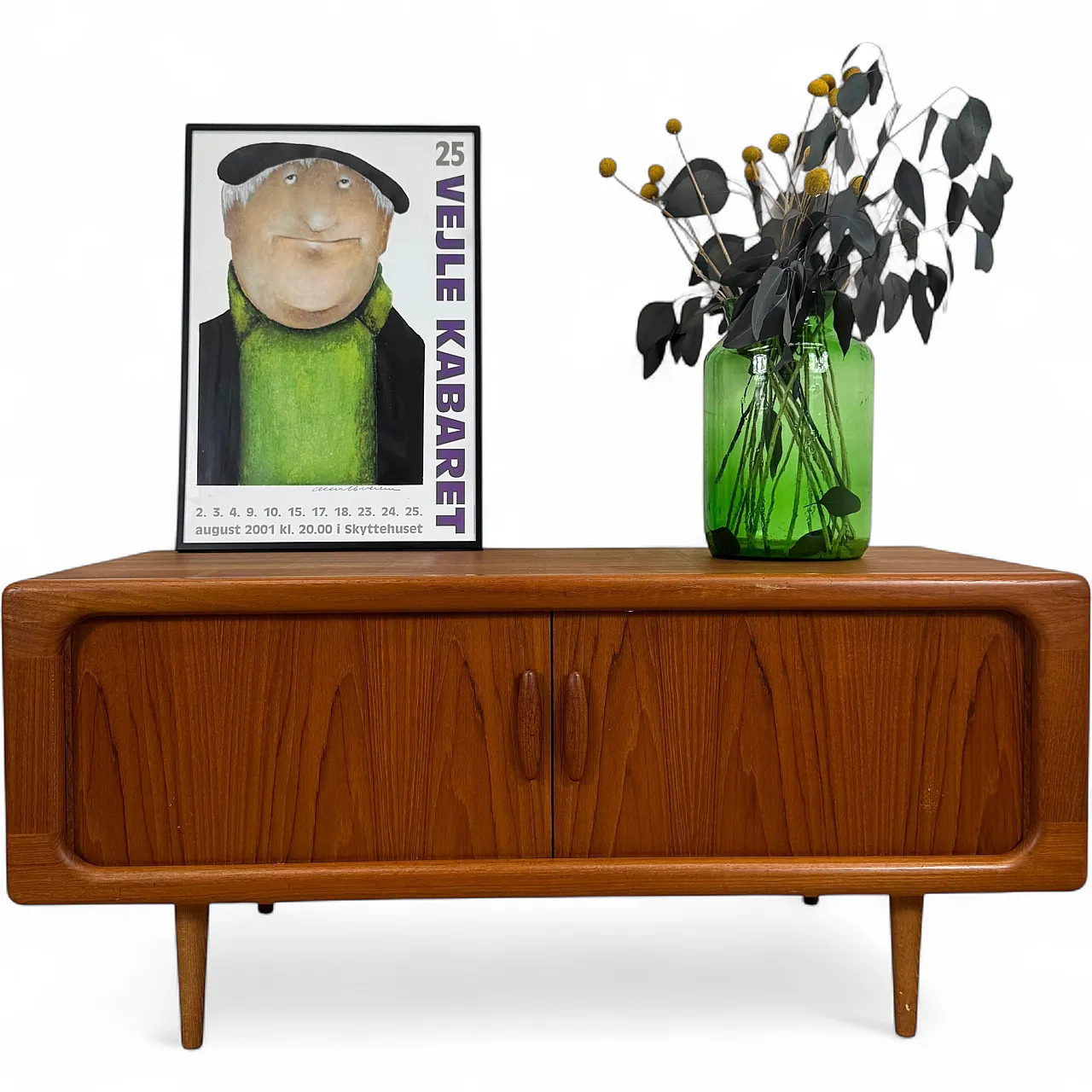 Dyrlund low teak sideboard with retractable doors, 1960s 9