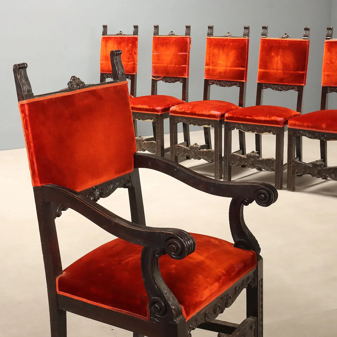 12 Baroque style chairs and armchairs in walnut, late 19th century 3