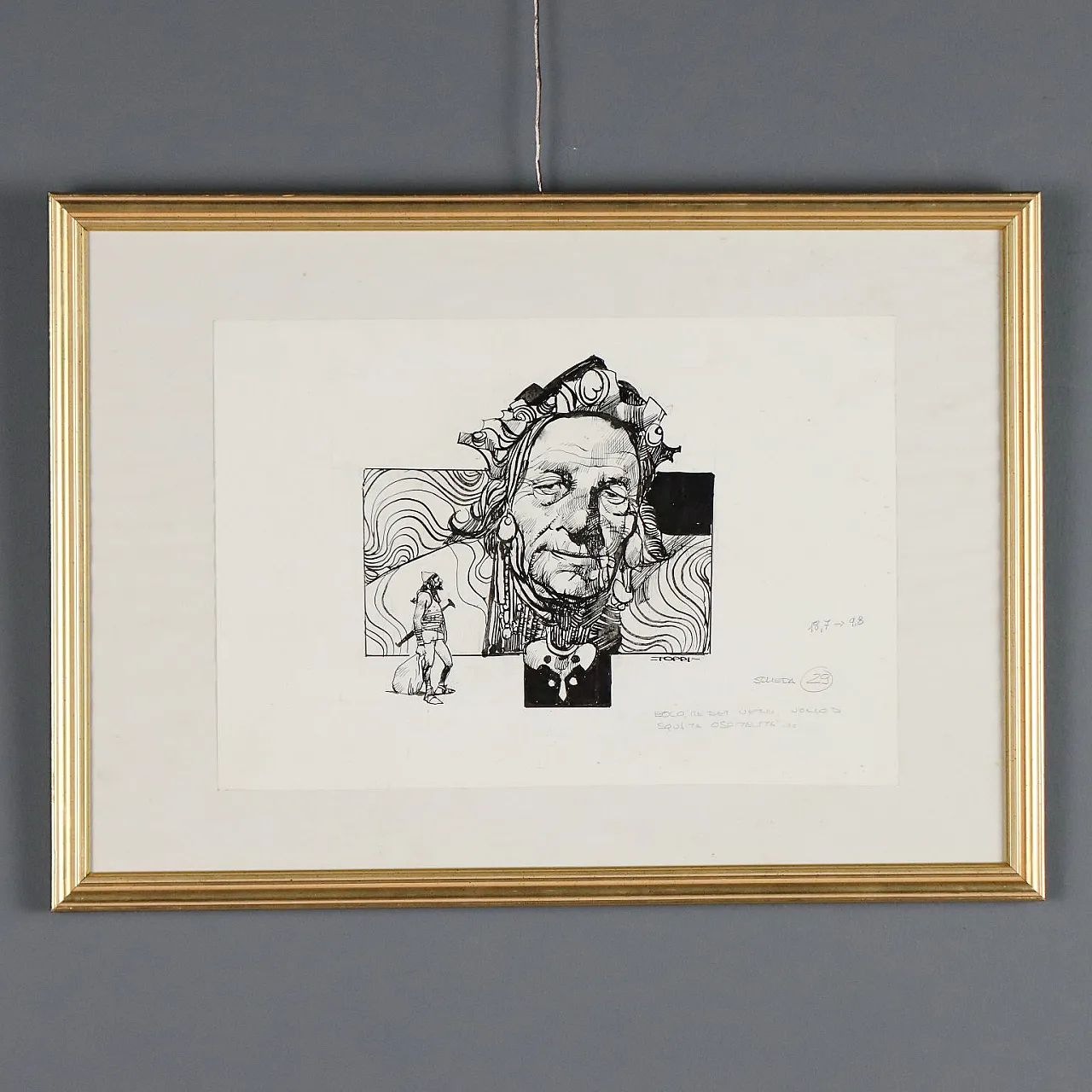 Disegno di Sergio Toppi, tecnica mista su carta, '900 1