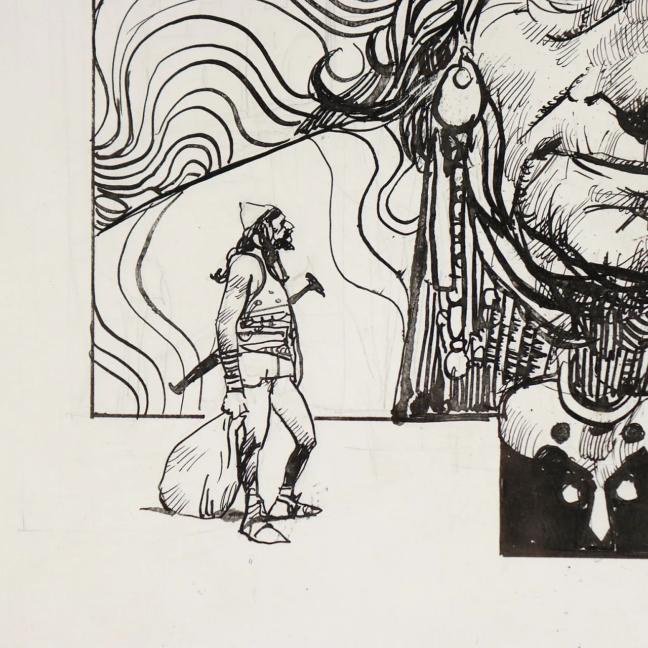 Disegno di Sergio Toppi, tecnica mista su carta, '900 5