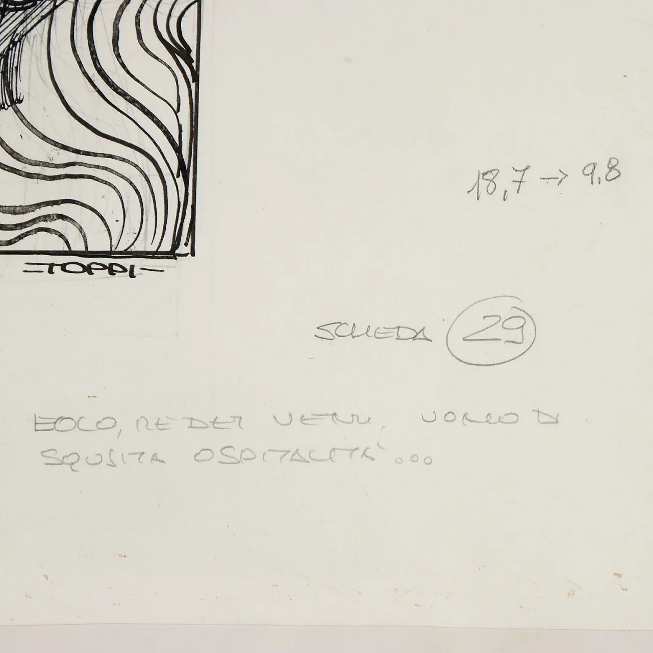 Disegno di Sergio Toppi, tecnica mista su carta, '900 7