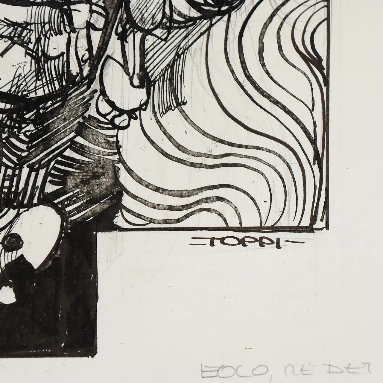 Disegno di Sergio Toppi, tecnica mista su carta, '900 8