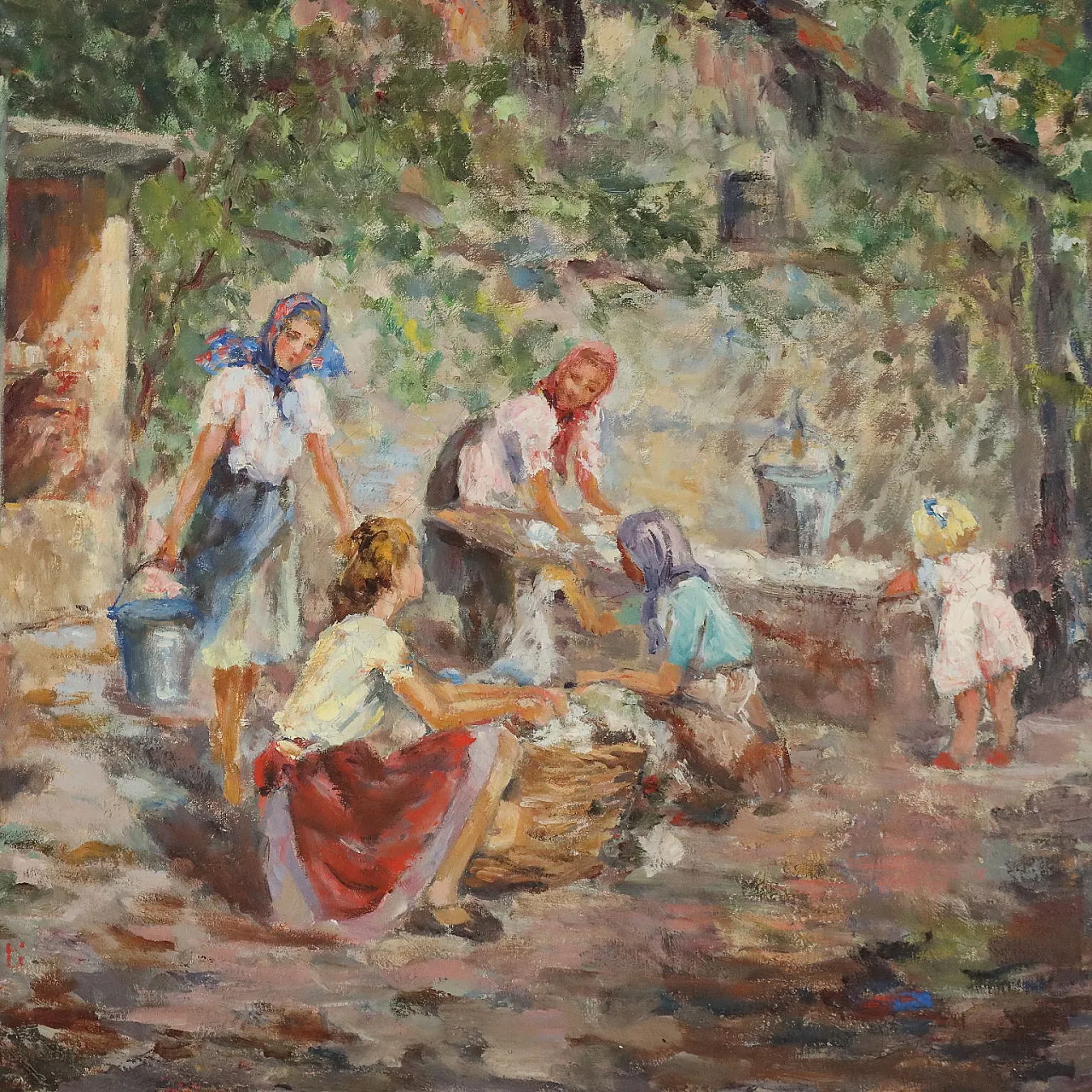 Painting Scene with Women at the Washhouse, 20th century 3