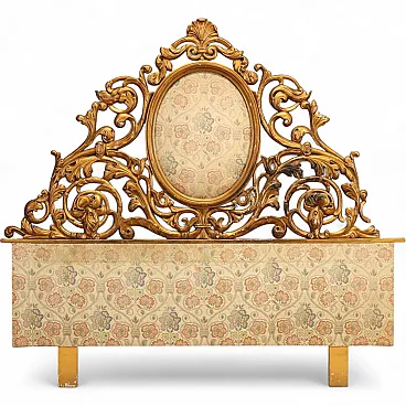 Carved and golden double bed headboard, 19th century