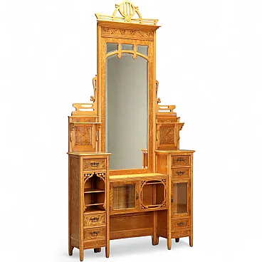 Credenzino Liberty in frassino e acero con specchi bisellati, '900