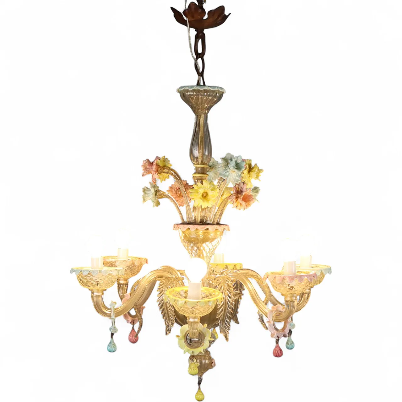 Lampadario in vetro soffiato Veneziano con fiori, '800 11