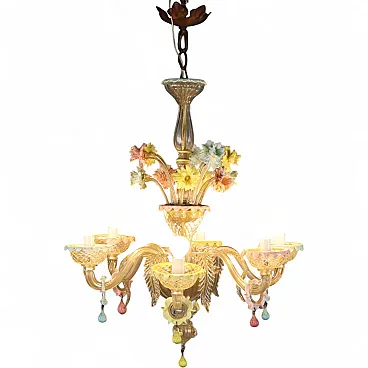 Lampadario in vetro soffiato Veneziano con fiori, '800