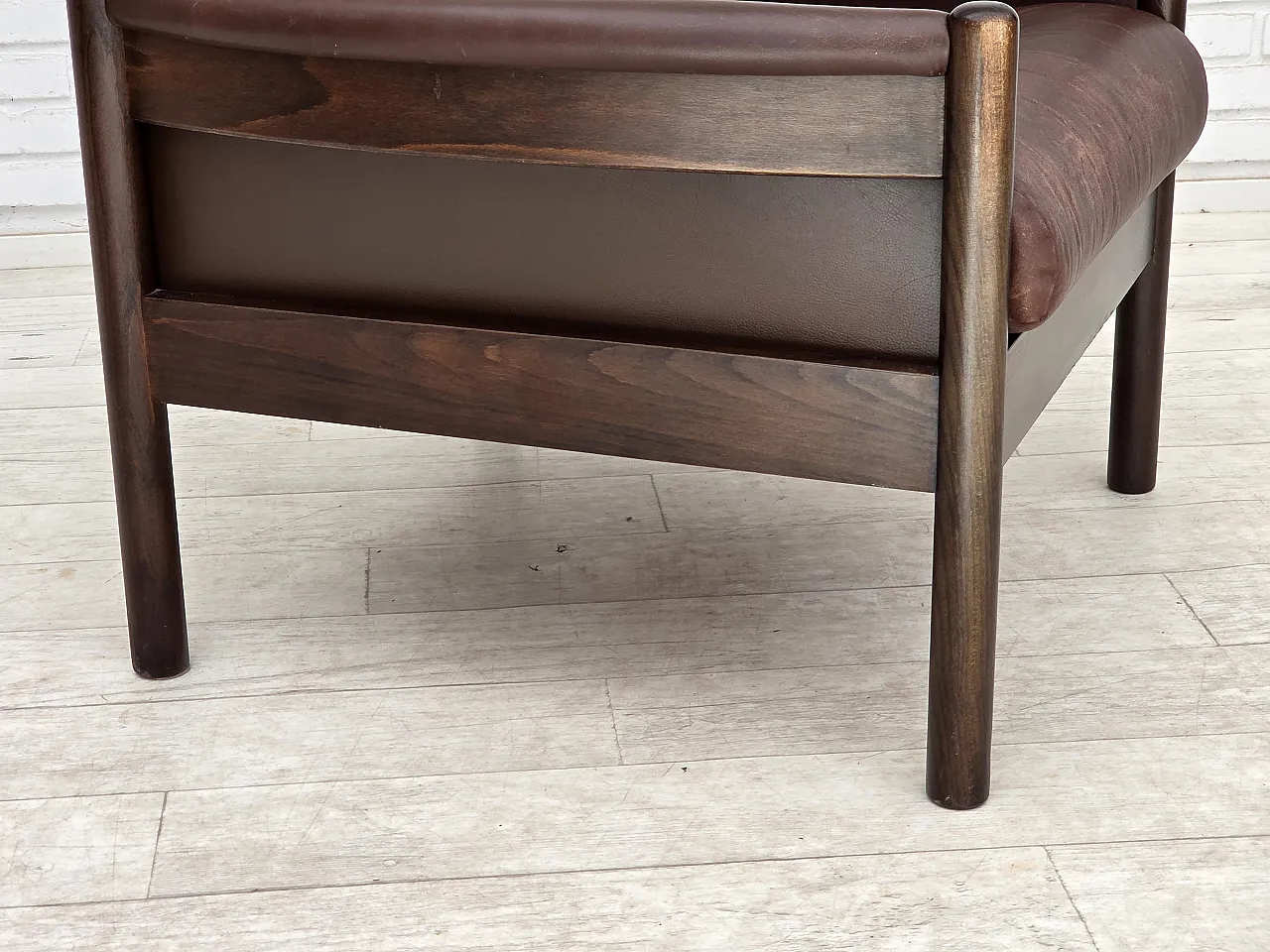1970s, Scandinavian armchair, furniture leather, beech wood. 2