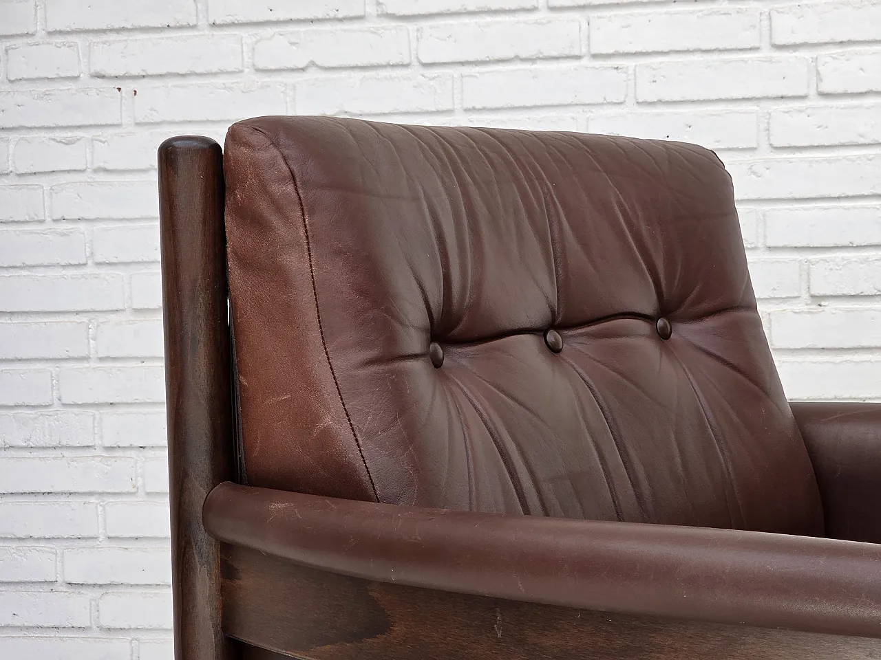 1970s, Scandinavian armchair, furniture leather, beech wood. 3
