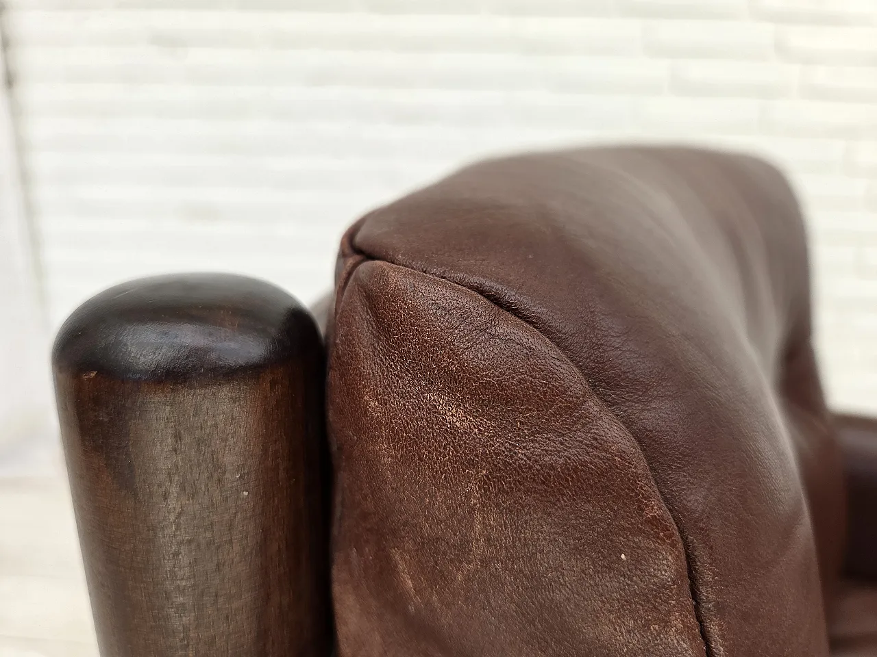 1970s, Scandinavian armchair, furniture leather, beech wood. 4