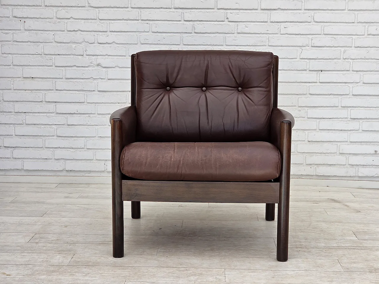 1970s, Scandinavian armchair, furniture leather, beech wood. 5