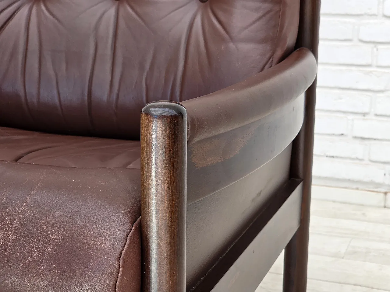 1970s, Scandinavian armchair, furniture leather, beech wood. 6