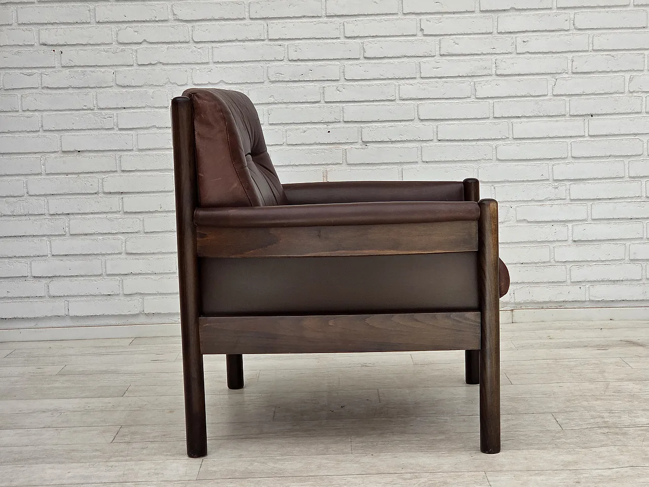 1970s, Scandinavian armchair, furniture leather, beech wood. 7