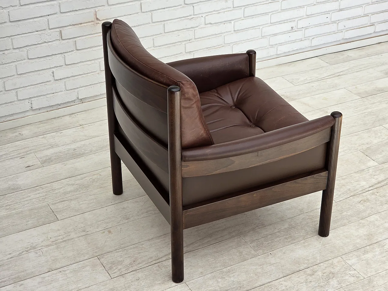 1970s, Scandinavian armchair, furniture leather, beech wood. 8