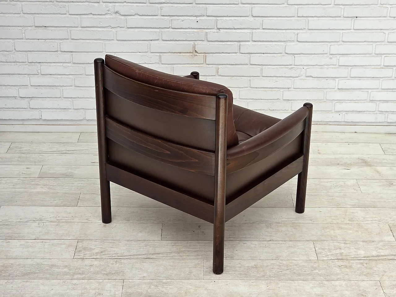 1970s, Scandinavian armchair, furniture leather, beech wood. 9