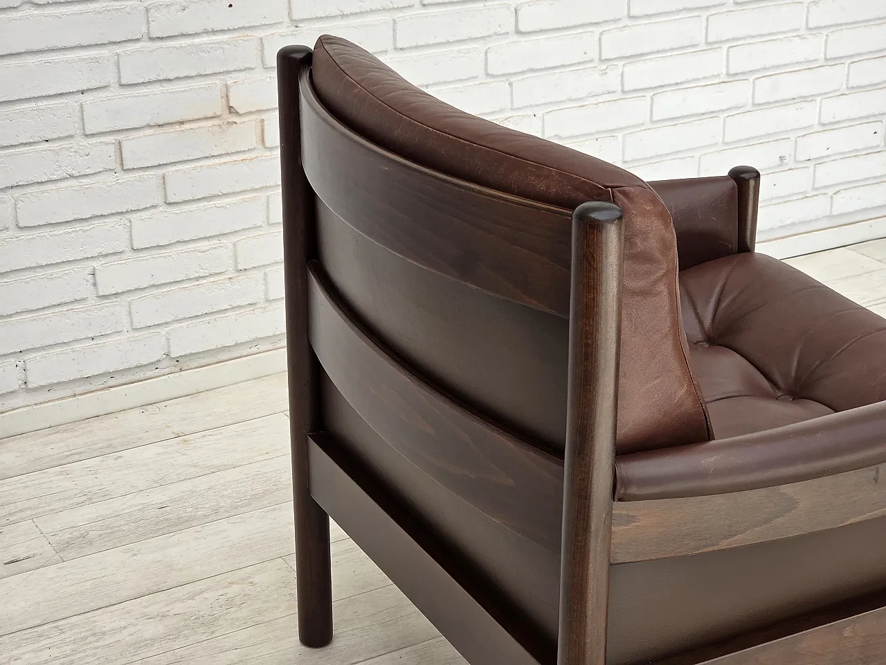 1970s, Scandinavian armchair, furniture leather, beech wood. 10