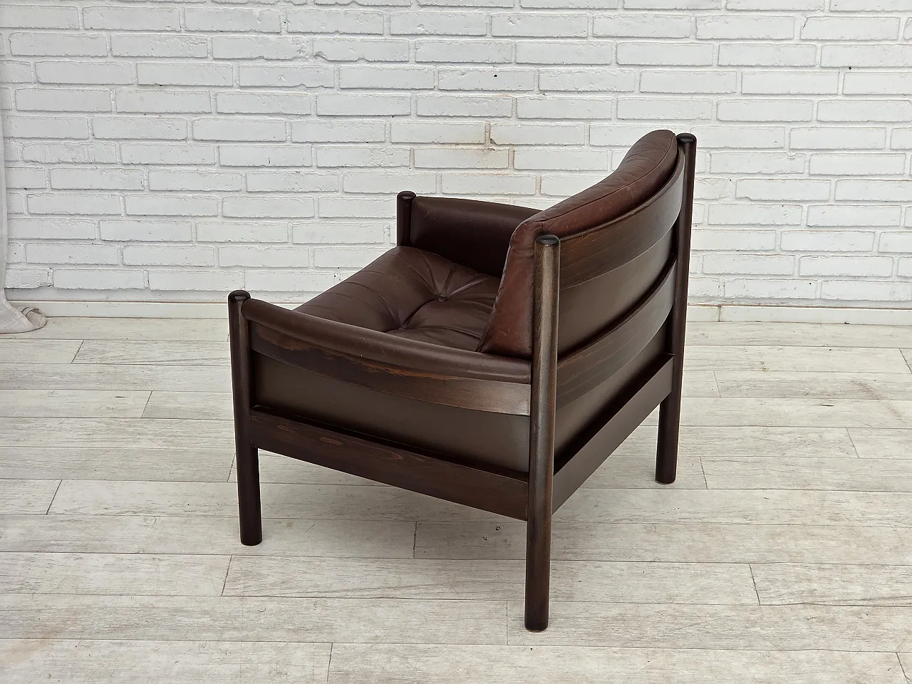 1970s, Scandinavian armchair, furniture leather, beech wood. 12