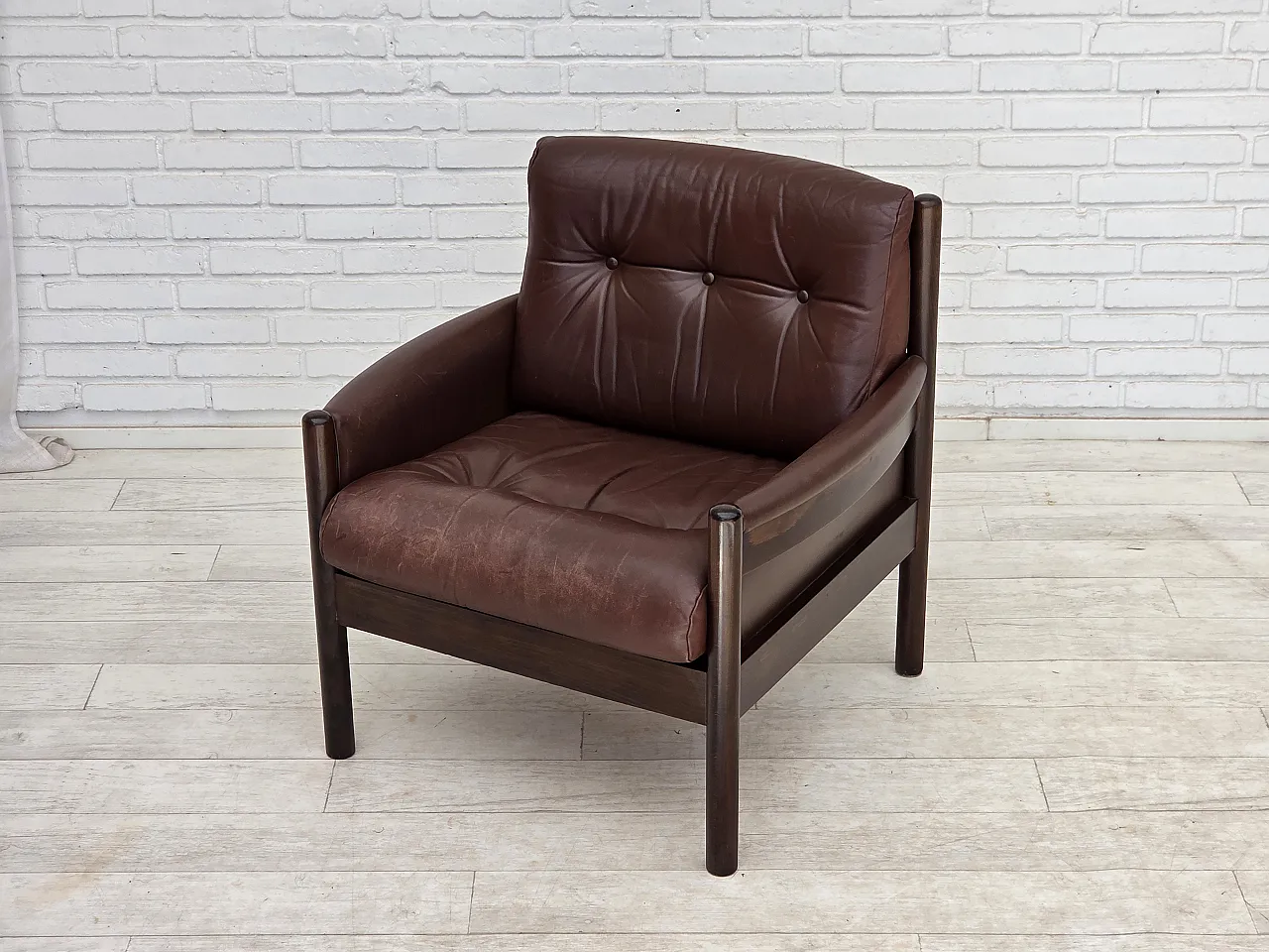 1970s, Scandinavian armchair, furniture leather, beech wood. 13