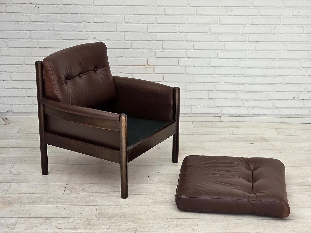 1970s, Scandinavian armchair, furniture leather, beech wood. 16