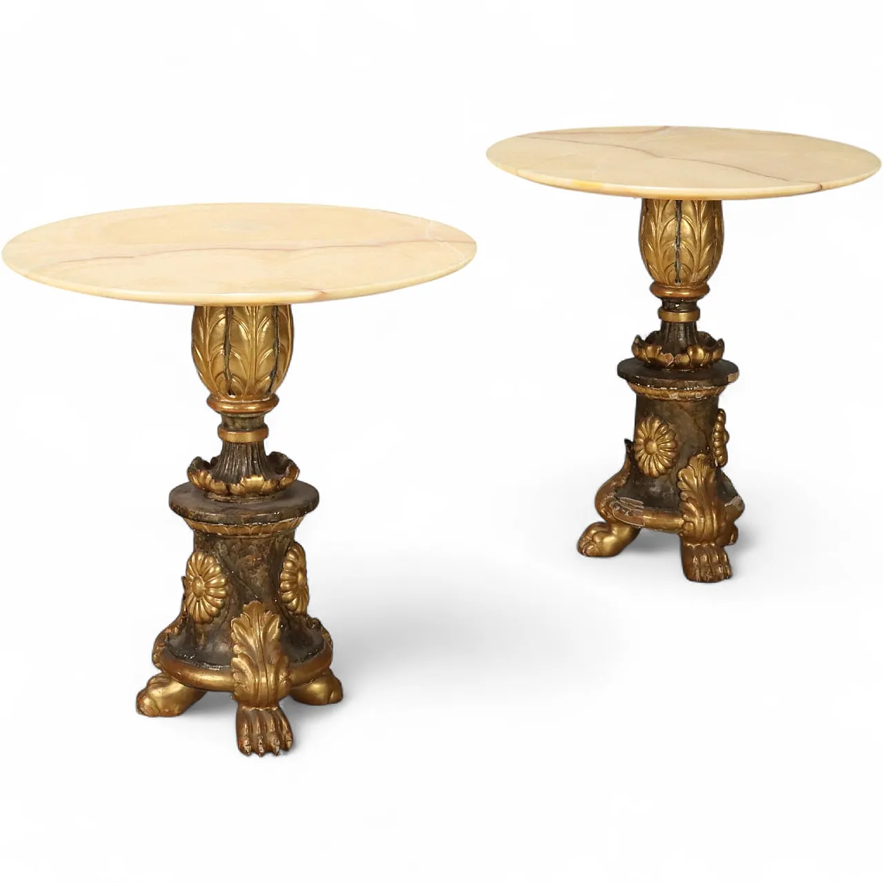 Pair of coffee tables in alabaster and carved wood, 19th century 11