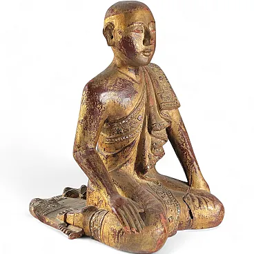 Scultura di monaco in legno laccato e dorato, '900