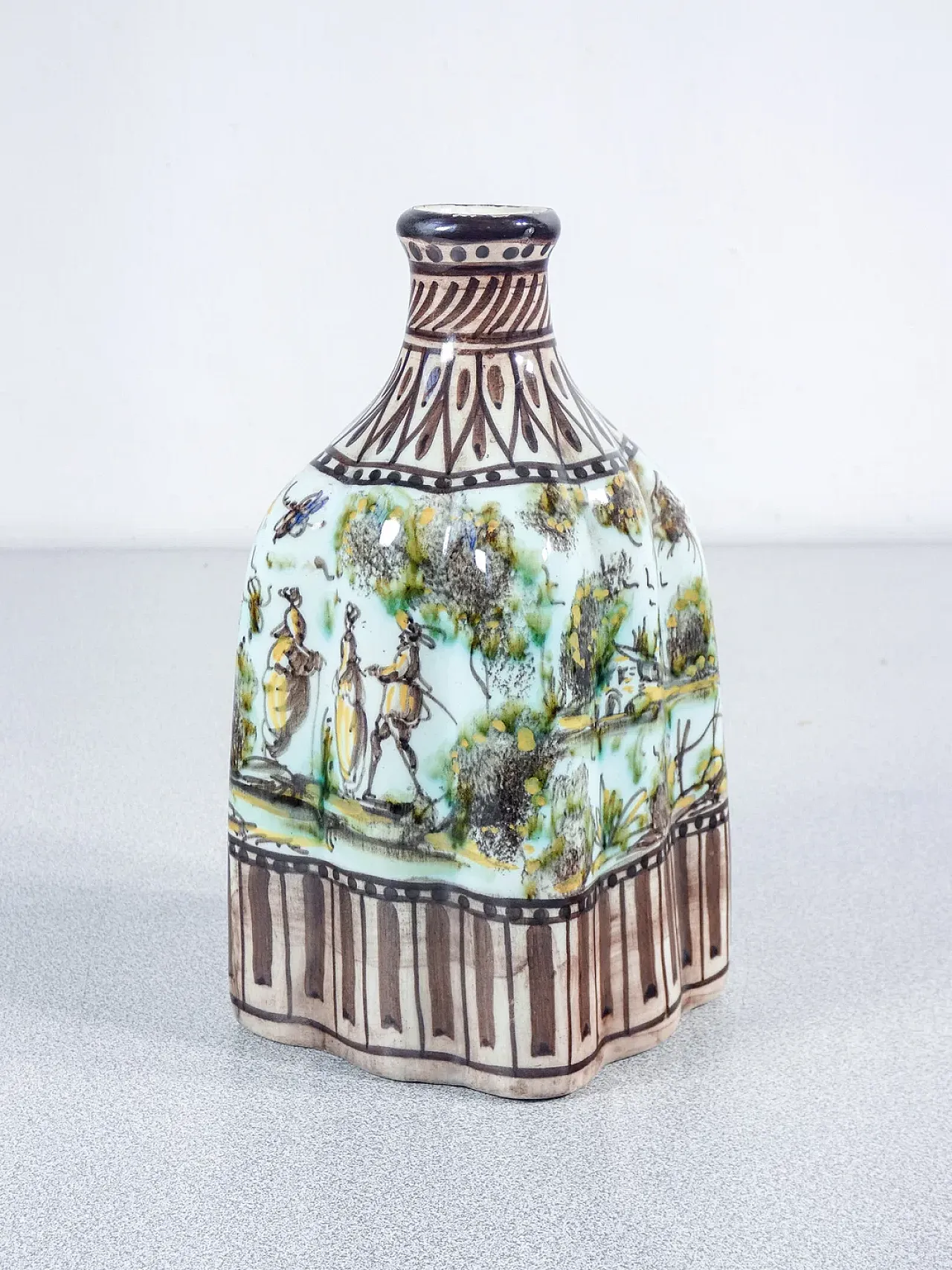 Vaso in maiolica con scene bucoliche e galanti, fine '800 1