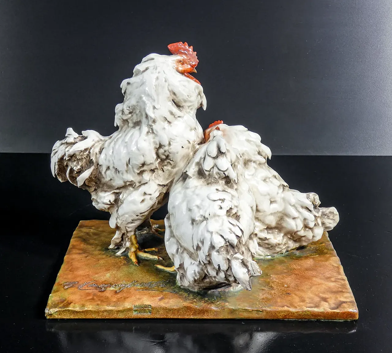 Guido Cacciapuoti, 2 Galli in ceramica dipinta e smaltata, anni '30 1