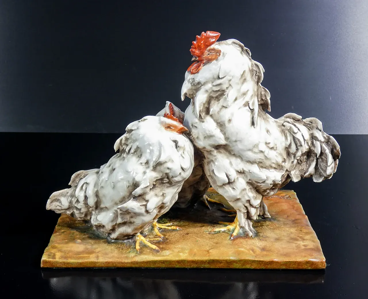 Guido Cacciapuoti, 2 Galli in ceramica dipinta e smaltata, anni '30 3